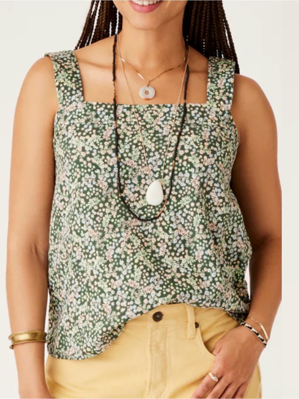 Carve Designs Liv Textured Top Ditsy Floral Smocked Tank Small